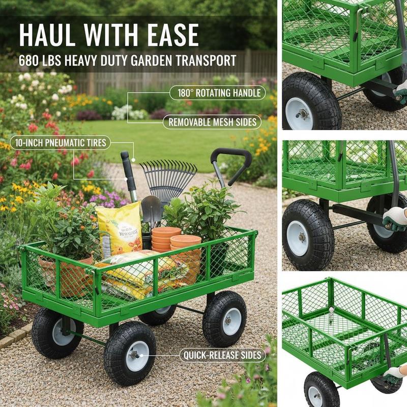 Steel Garden Cart 680 Lbs For  - Heavy Equipment Tires reseña y precio