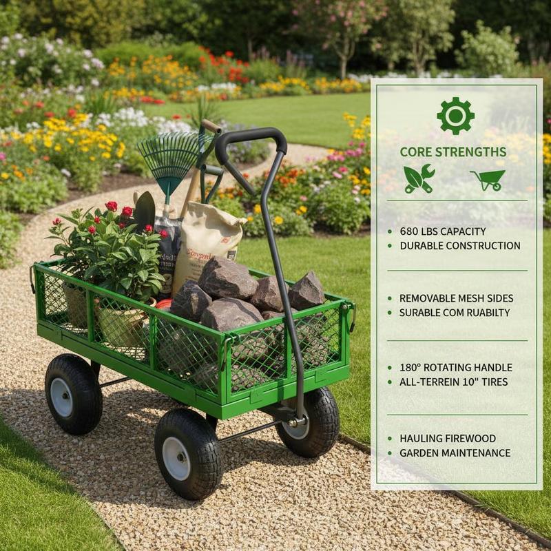 Steel Garden Cart 680 Lbs For  - Heavy Equipment Tires reseña y precio