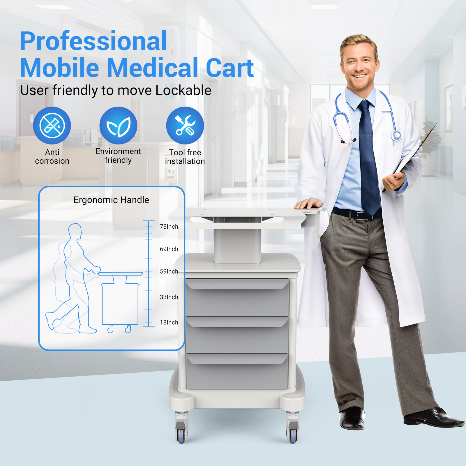 Medical Mobile Trolley Cart Ro - Heavy Equipment Storage reseña y precio